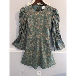 Tuckernuck Hyacinth House Olga Floral Midi Dress Green Puff Sleeve Size Small